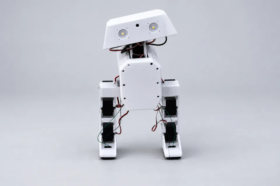 OpenDuck Mini bipedal robot, with an AI-assisted presentation cover